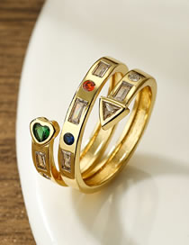 Fashion Green Gold Plated Copper And Diamond Love Triangle Open Ring