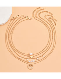 Fashion Gold Alloy Pearl Heart Layer Necklace