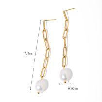 Fashion Gold Titanium Steel Long Chain Pearl Earrings