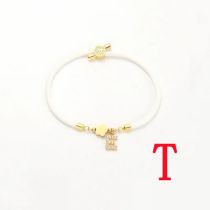 Fashion White Five-leaf Titanium Steel + Copper Micro-inlaid Letters + Positioning Bead T Stainless Steel Diamond 26 Letter Flower Bracelet