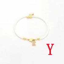 Fashion White Five-leaf Titanium Steel + Copper Micro-inlaid Letters + Positioning Beads Y Stainless Steel Diamond 26 Letter Flower Bracelet