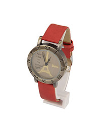 Square Red Eiffel Tower PU Ladies Watches