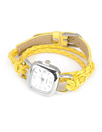 Cheerleadi Yellow Lock Shape Weave PU Fashion Watches