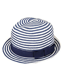 Beautiful Blue Bowknot Decorated Stripe Design Straw Sun Hats