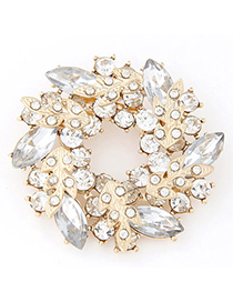 Shining White Diamond Decorated Leaf Shape Design Alloy Korean Brooches