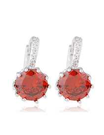 Japanese Garnet Red Diamond Decorated Simple Design Alloy Crystal Earrings