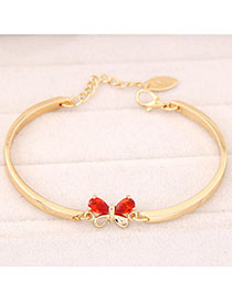 Uniqe Red Gemstone Decorated Butterfly Shape Design Cuprum Korean Fashion Bracelet