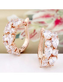 Bridesmaid Gold Color Gemstone Decorated Geometrical Shape Design Zircon Stud Earrings