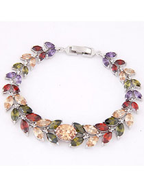 Nameplate Multicolor Diamond Decorated Leaf Shape Design Zircon Fashion Bracelets
