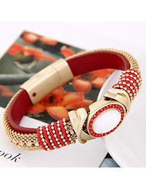Synthetic Red Gemstone Decorated Oval Shape Design Alloy Korean Fashion Bracelet