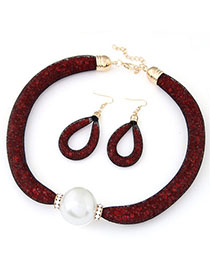 Headrest Red Pearl Decorated Simple Design Alloy Jewelry Sets