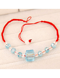 Sweet Sky Blue Square Shape Decorated Weave Design Imitation Crystal Korean Fashion Bracelet