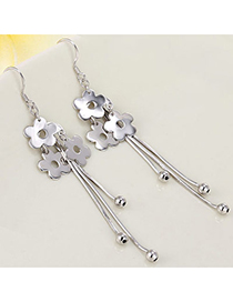 Glamour Silver Color Flower Shape Decorated Tassel Design Cuprum Crystal Earrings