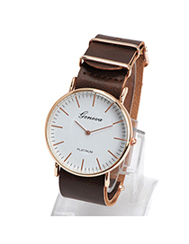 Elegant Coffee Letter Pattern Simple Design Alloy Ladies Watches