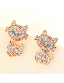Lovely Rose Gold Diamond Decorated Cat Shape Design  Cuprum Fashion earrings