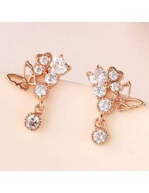 Charming Rose Gold Diamond Decorated Butterfly Design(anti-allergy)  Cuprum Stud Earrings