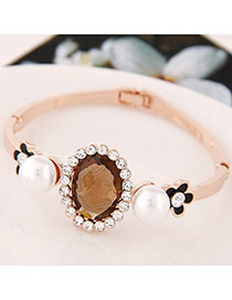 Sweet Light Coffee Oval Diamond&flower Decorated Simple Design  Alloy Fashion Bangles