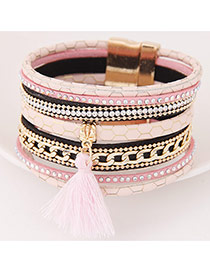 Temperamental Pink Tassel Pendant Decorated Multilayer Design  Alloy Korean Fashion Bracelet