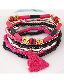 Fashion Plum Red Beads&tassel Decorated Multilayer Design  Alloy Korean Fashion Bracelet
