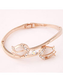 Trending Apricot Double Tulip Decorated Simple Design  Alloy Fashion Bangles