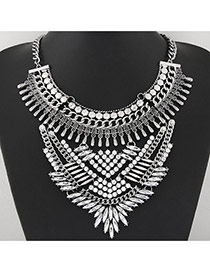 Exaggerate Silver Color Hollow Out Geometric Shape Decorated Short Chain Design