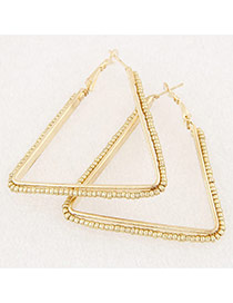 Fashion Gold Color Beads Weaving Decorated Triangle Shape Design Alloy Korean Earrings