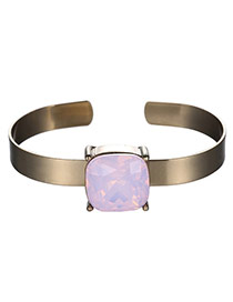 Personality Pink Square Gemstone Decorated Opening Design Alloy Fashion Bangles