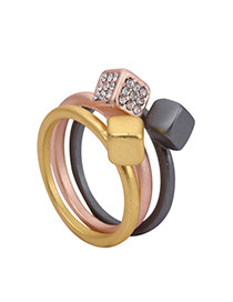Fashion Multi-color Diamond Decorated Three Layer Design  Alloy Fashion Rings