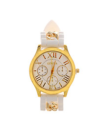 Fashion White Roman Numerals & Chain Decorated Round Case Design  Alloy Ladies Watches