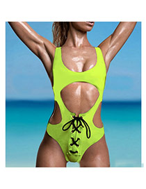 Sexy Green Pure Color Bandage Hollow Out One-pieces Design Polyester Monokini