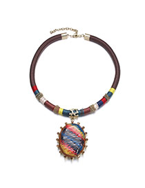 Fashion Multi-color Oval Pendant Decorated Short Chain Design Alloy Bib Necklaces