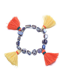 Vintage Multicolor Irregulary Beads Decorated Tassel Pendant Design Shell Korean Fashion Bracelet