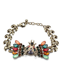 Personality Multicolor Diamond Decorated Insect Pendant Design Alloy Korean Fashion Bracelet