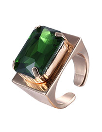 Luxury Green Square Diamond Decorated Opening Design Rhinestone Korean Rings
