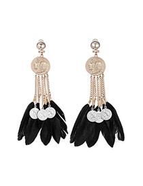 Vintage Black Tassel Pendant Decorated Simple Design Alloy Stud Earrings