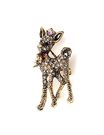 Vintage Gold Color Diamond Decorated Sika Deer Design Alloy Korean Brooches