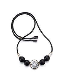 Vintage Black Pearl Decorated Simple Design  Pu Bib Necklaces