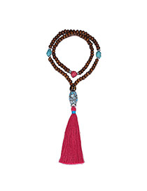 Retro Plum Red Beads Decorated Tassel Design Ceramics Ceramics Bib Necklaces