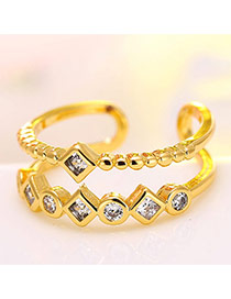 Personality Gold Color Diamond Decorated Double-layer Ring