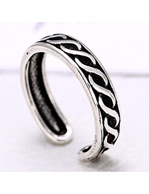 Retro Silver Color Wave Shape Decorated Openning Ring