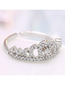 Personalized Silver Color Crown&diamond Decorated Simple Opening Ring