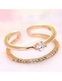 Elegant Rose Gold Diamond Decorated Simple Double Layer Opening Ring