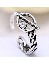 Retro Silver Color Round Shape & Diamond Decorated Opening Ring