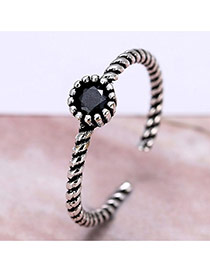 Retro Silver Color Gemstone Decorated Opening Ring