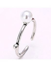 Vintage Silver Color Pearl&metal Ball Deceorated Simple Opening Ring