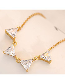 Sweet Gold Color Triangle Shape Gemstone Decorated Simple Necklace