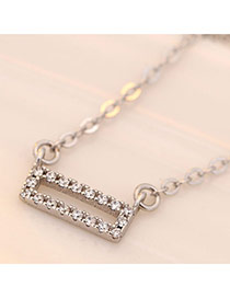 Sweet Silver Color Hollow Out Square Shape Pendant Decorated Pure Color Necklace