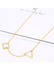 Delicate Gold Color Square&triangle Shape Pendant Decorated Long Chain Necklace