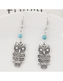 Fashion Silver Color+blue Bead& Owl Shape Pendant Decorated Simple Earring