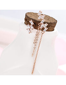 Trendy Rose Gold Diamond& Tassel Decorated Simple Asymetrical Earrings